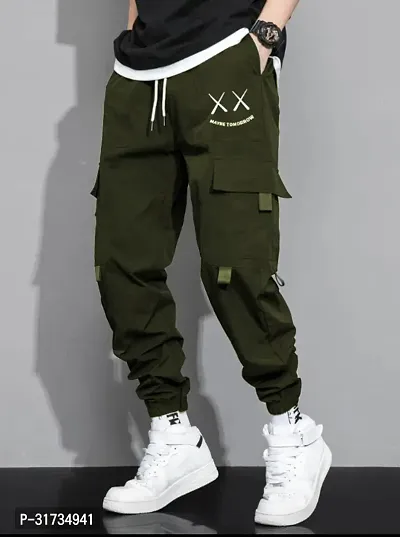 Stylish Olive Blended Solid Joggers For Men