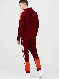 Fabulous Maroon Fleece Striped Tracksuits For Men-thumb1