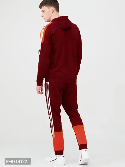 Fabulous Maroon Fleece Striped Tracksuits For Men-thumb2