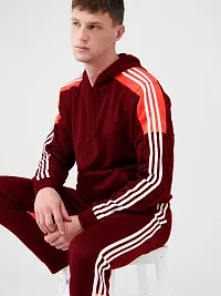 Fabulous Maroon Fleece Striped Tracksuits For Men-thumb2