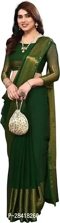 Elegant Green Chiffon Woven Chanderi Saree With Blouse Piece-thumb0