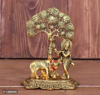 Metal Krishna ji with Cow and Calf Under Tree-thumb0