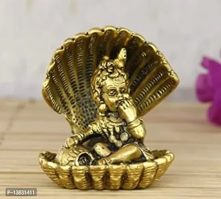 Golden Bal Gopal Krishna Having Makhan on Shell Decorative Showpiece-thumb0