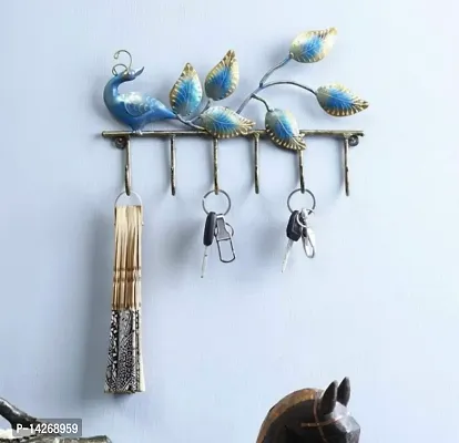 Multicolored Iron Peacock Key Holder Wall Hanging/Hook