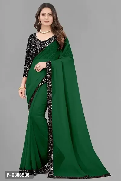 Solid/Plain Woman Bollywood Georgette Saree  (Black)-thumb0