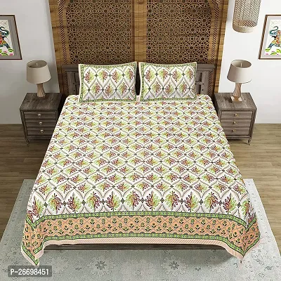 Jaipuri Print Cotton king 90 by 108 Floral Bedsheet with two big size pillow cover BS-55 Multicolor-thumb0