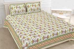Jaipuri Print Cotton king 90 by 108 Floral Bedsheet with two big size pillow cover BS-55 Multicolor-thumb3