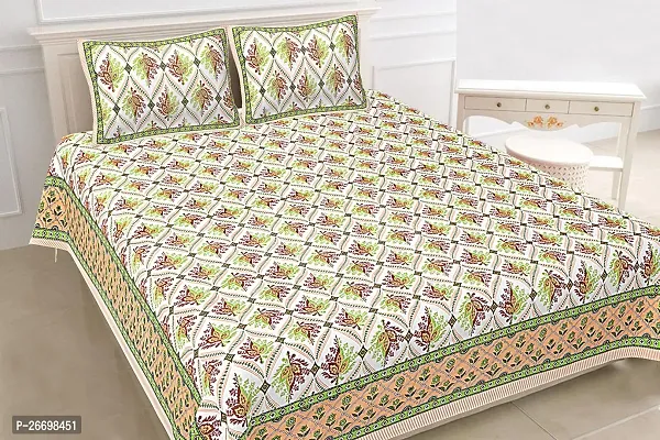 Jaipuri Print Cotton king 90 by 108 Floral Bedsheet with two big size pillow cover BS-55 Multicolor-thumb4