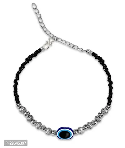 Uniqon JAB0162 Black Silver Adjustable Round Moti Pearl Beads/Stone Single Evil Eye Nazariya Suraksha Kavach Freindship Wrist Band Cuff Charming Chain Bracelet For Women's And Girl's