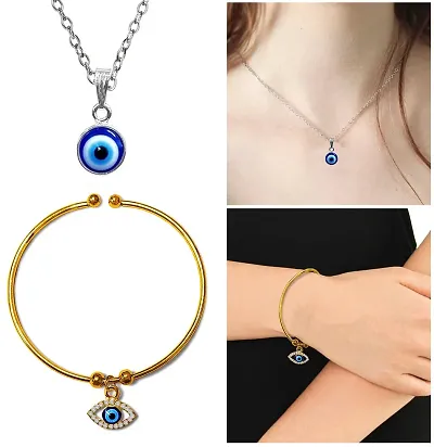 Uniqon Combo Of CMB8065 Diamond/Nug Hanging/Latkan Beads Moti Evil Eye Nazar Suraksha Kavach Freindship Wrist Band Cuff Bracelet Bangle Kada Pendant Locket Necklace With Chain