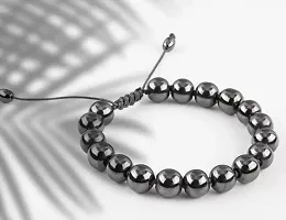 Uniqon Grey Color Adjustable Trending 8mm Round Therapy Natural Feng-Shui Healing Crystal Gem Stone Hematite Moti Beads Friendship Wrist Band Cuff Rope Dori Charming Bracelets For Men's and Women's-thumb1