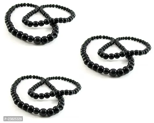 Uniqon (Set Of 3) Unisex Black Color Medium Size 24cm Size 8mm Beads Stone Moti Mala Chain Bracelet