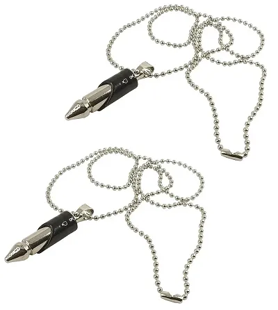 Uniqon (Set Of 2 Pcs) Unisex Metal Stylish Fancy Solid Color Updown Dual Tone Real Bullet Shaped Design Locket Pendant Necklace With Ball Chain Jewellery Set