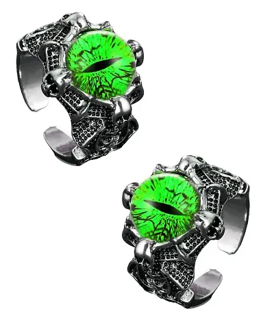 Uniqon (Pack Of 2 Pcs) Unisex Stainless Adjustable/Openable Funky Crystal Glasses 3d Devil/Dragon Demons Evil Eye Thumb Finger Ring (Free Size)