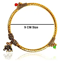Uniqon Golden Color (1 Pair) Traditional Design Metal Alloy Adjustable Crystal Ghungroo Leg Painjan Payal Anklets Rajasthani Style Round Foot Bangle Kada Jewellery Set For Women's And Girl's-thumb1