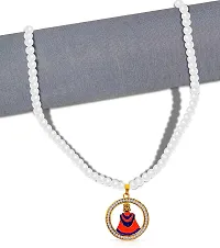 Uniqon Metal Round Shape Diamond Nug Studed Hindu God Lord Shri Baba Khatu Shyam/Barbarika Ji Face/Head Locket Pendant Necklace With White Pearl Beads Moti Mala-thumb2