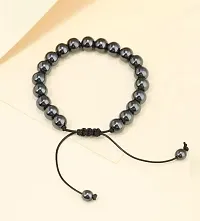 Uniqon Grey Color Adjustable Trending 8mm Round Therapy Natural Feng-Shui Healing Crystal Gem Stone Hematite Moti Beads Friendship Wrist Band Cuff Rope Dori Charming Bracelets For Men's and Women's-thumb3
