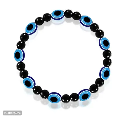 Uniqon Unisex Stretchable Elastic 6mm Black Round Moti Pearl Beads Stone 9 Evil Eye Nazar Suraksha Kavach Freindship Wrist Band Cuff Charming Bracelet-thumb0