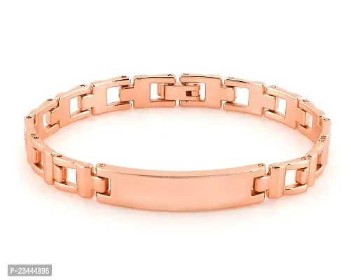 Uniqon Rose-Gold Color 6.5cm Diameter Stainless Steel Unisex Stylish Trending Fashionable Valentine's Day Special Plain Design Friendship Hand Cuff Couple Wrist Chain Band Bangle Bracelet With Lock-thumb0