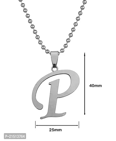 Uniqon Silver Color Unisex Metal Fancy  Stylish Trending Name English Alphabet 'P' Letter Locket Pendant Necklace With Ball Chain-thumb3