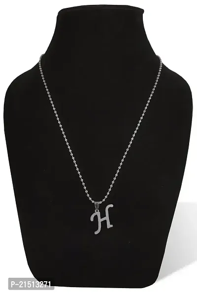 Uniqon Silver Color Unisex Metal Fancy  Stylish Trending Name English Alphabet 'H' Letter Locket Pendant Necklace With Ball Chain-thumb2