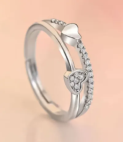 De-Ultimate Valentine's Day Stainless Adjustable/Openable Size Crystal Diamond Nug/Stone Studded Romantic Love Sparkling Double Heart Shape Charming Finger/Knuckle Rings For Girl's Women's