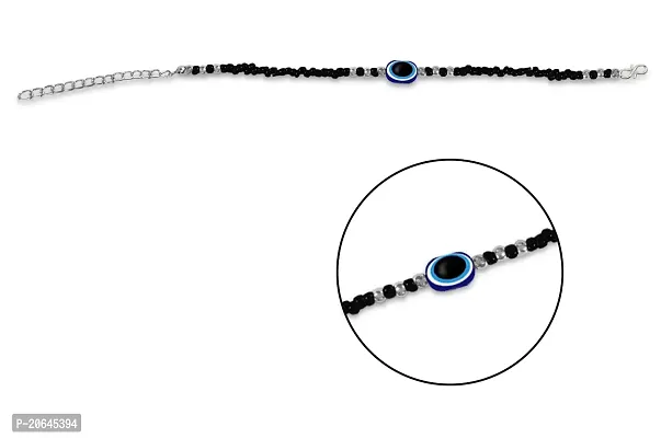 Uniqon JAB0161 Black Silver Adjustable Round Moti Pearl Beads/Stone Single Evil Eye Nazariya Suraksha Kavach Freindship Wrist Band Cuff Charming Chain Bracelet For Women's And Girl's-thumb2