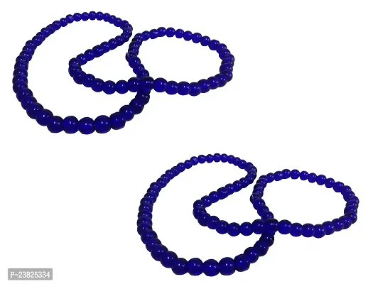 Uniqon (Set Of 2) Unisex Blue Color Medium Size 24cm Size 8mm Beads Stone Moti Mala Chain Bracelet
