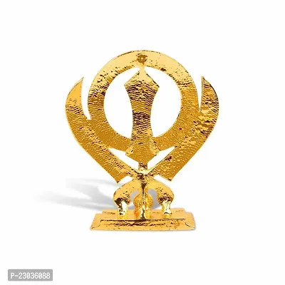 Uniqon Sikh Religious Symbol Khanda Sahib Idol (Prince St-846) Golden Color Metal God Stand Statue for Home/ Mandir/office Table Decor /Car Dashboard Murti Showpiece-thumb4