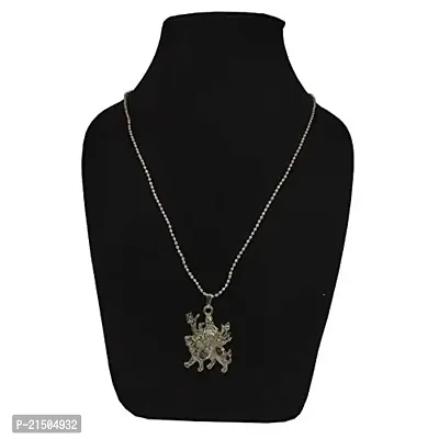 Uniqon (Set Of 2 Pcs) Unisex Metal Fancy  Stylish Solid Oxidize Silver Plated God Durga Vaishno Devi Maa Lord Sherawali Mata Ji Locket Pendant Necklace With Chain Religious Spiritual Jewellery Set-thumb3