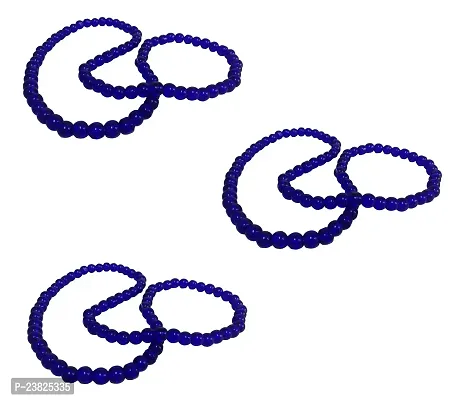 Uniqon (Pack Of 3) Unisex Blue Color Medium Size 24cm Size 8mm Beads Stone Moti Mala Chain Bracelet-thumb0