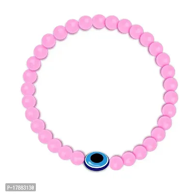 Uniqon Stretchable Elastic Pink 8mm Moti Beads/Stone Evil Eye Nazar Suraksha Kavach Freindship Wrist Band Cuff Bracelet