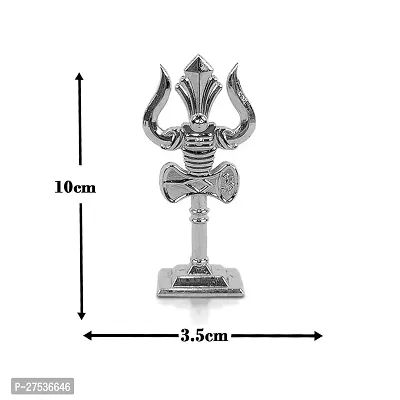 Metal Shiv,mahadev Trishul,trident with Big Damaru Double Side God Stand  (10 X 3.5 Cm) Silver Pack of 1-thumb3