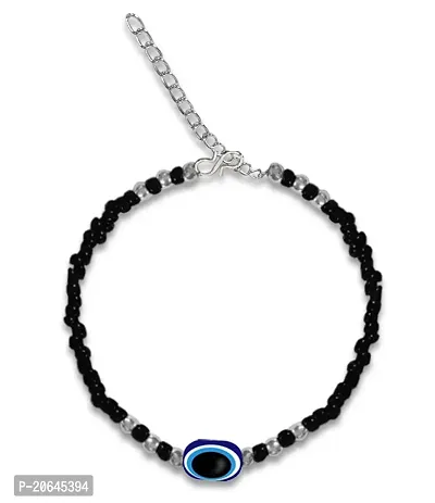 Uniqon JAB0161 Black Silver Adjustable Round Moti Pearl Beads/Stone Single Evil Eye Nazariya Suraksha Kavach Freindship Wrist Band Cuff Charming Chain Bracelet For Women's And Girl's