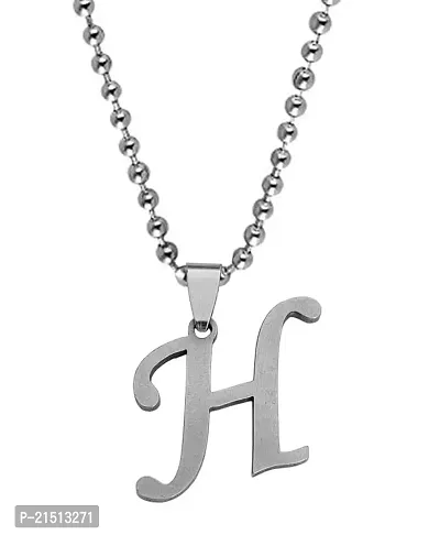 Uniqon Silver Color Unisex Metal Fancy  Stylish Trending Name English Alphabet 'H' Letter Locket Pendant Necklace With Ball Chain-thumb0