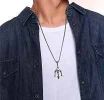 Uniqon Silver Color Fancy  Stylish Unisex Stainless Steel Hindu God Of The Sea Lord Shiva Mahadev Bolenath Mahakaal Poseidon Trishul/Trident Locket Pendant Necklace With Box Chain-thumb3