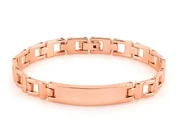 Uniqon Unisex Rose-Gold Plated 6.5cm Diameter Stainless Steel Stylish Trending Fashionable Valentine's Day Special Plain Design Friendship Hand Cuff Couple Wrist Chain Band Bangle Bracelet With Lock-thumb1
