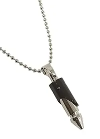 Uniqon (Set Of 2 Pcs) Unisex Metal Stylish  Fancy Solid Black Color Updown Dual Tone Real Bullet Shaped Design Locket Pendant Necklace With Ball Chain Jewellery Set-thumb2