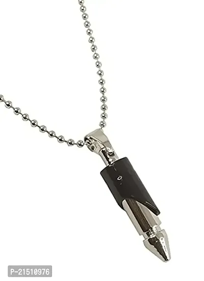 Uniqon (Set Of 2 Pcs) Unisex Metal Stylish  Fancy Solid Black Color Updown Dual Tone Real Bullet Shaped Design Locket Pendant Necklace With Ball Chain Jewellery Set-thumb3