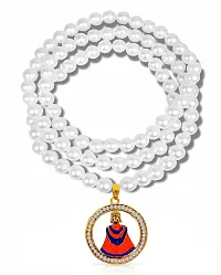 Uniqon Round Shape Metal Diamond Nug Studed Hindu God Lord Shri Baba Khatu Shyam/Barbarika Ji Face Pendant Locket Necklace With White Pearl Beads Moti Mala-thumb1