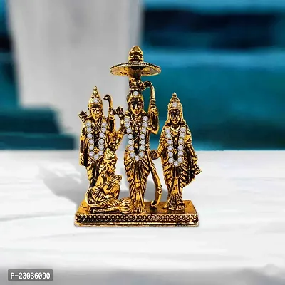 Uniqon New Ram Darbar Idol (Ram Darbar St-1861) Golden Antique Metal God Stand Statue for Home/ Mandir/office Table Decor /Car Dashboard Murti Showpiece