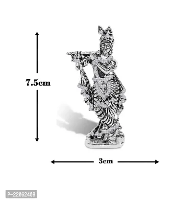 Uniqon Lord Krishna/kahna Standing with Flute White Stone Idol (St-562) Silver Color Metal God Stand for Home Dcor/car Dashboard/mandir Pooja Murti/temple Puja/office Table Showpiece-thumb2