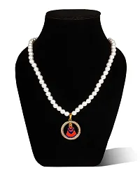 Uniqon Round Shape Metal Diamond Nug Studed Hindu God Lord Shri Baba Khatu Shyam/Barbarika Ji Face Pendant Locket Necklace With White Pearl Beads Moti Mala-thumb3