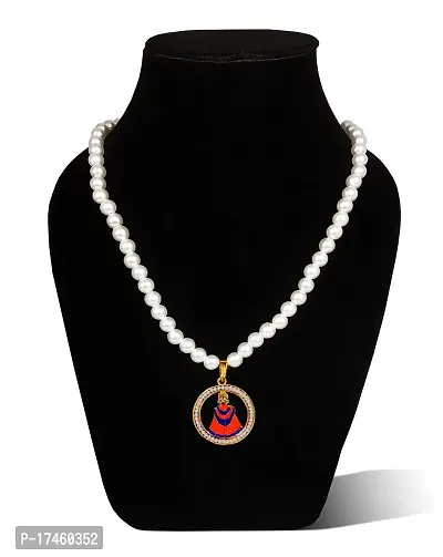 Uniqon Round Shape Metal Diamond Nug Studed Hindu God Lord Shri Baba Khatu Shyam/Barbarika Ji Face Pendant Locket Necklace With White Pearl Beads Moti Mala-thumb4