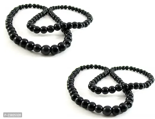 Uniqon (Pack Of 2 Pcs) Unisex Black Color Medium Size 24cm Size 8mm Beads Stone Moti Mala Chain Bracelet