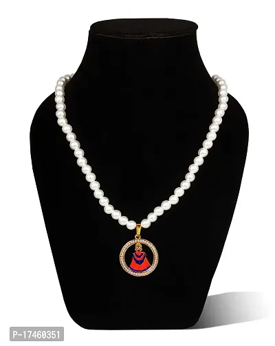 Uniqon Metal Round Shape Diamond Nug Studed Hindu God Lord Shri Baba Khatu Shyam/Barbarika Ji Face/Head Locket Pendant Necklace With White Pearl Beads Moti Mala-thumb4