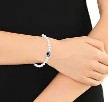 Uniqon Stretchable Elastic White 8mm Moti Beads/Stone Evil Eye Nazar Suraksha Kavach Freindship Wrist Band Cuff Bracelet-thumb1