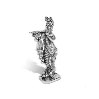 Uniqon Lord Krishna/kahna Standing with Flute White Stone Idol (St-562) Silver Color Metal God Stand for Home Dcor/car Dashboard/mandir Pooja Murti/temple Puja/office Table Showpiece-thumb2