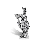 Uniqon Lord Krishna/kahna Standing with Flute White Stone Idol (St-562) Silver Color Metal God Stand for Home Dcor/car Dashboard/mandir Pooja Murti/temple Puja/office Table Showpiece-thumb4