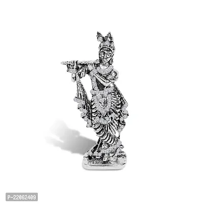 Uniqon Lord Krishna/kahna Standing with Flute White Stone Idol (St-562) Silver Color Metal God Stand for Home Dcor/car Dashboard/mandir Pooja Murti/temple Puja/office Table Showpiece-thumb5